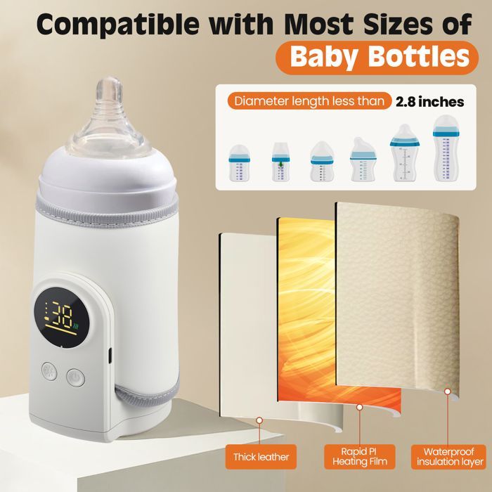 Chauffe Biberon Portable pour Bébé, Chauffe Biberon USB Sans Fil avec Ecran LED et Veilleuse, chauffage rapide, 8000 mAh,pour eau
