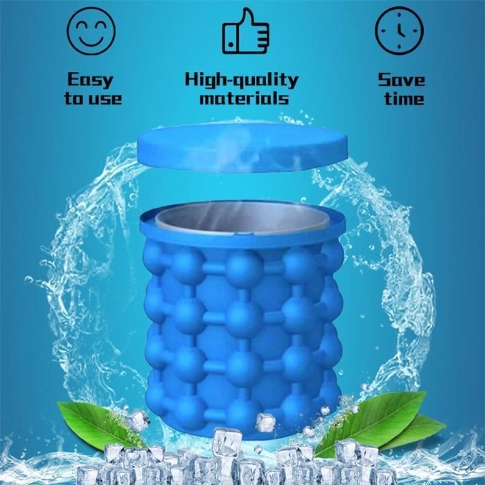 Rafraichisseur vin - Portable 2 en 1 - Seau à glace silicone - Double chambre 120 glaçons - Bleu