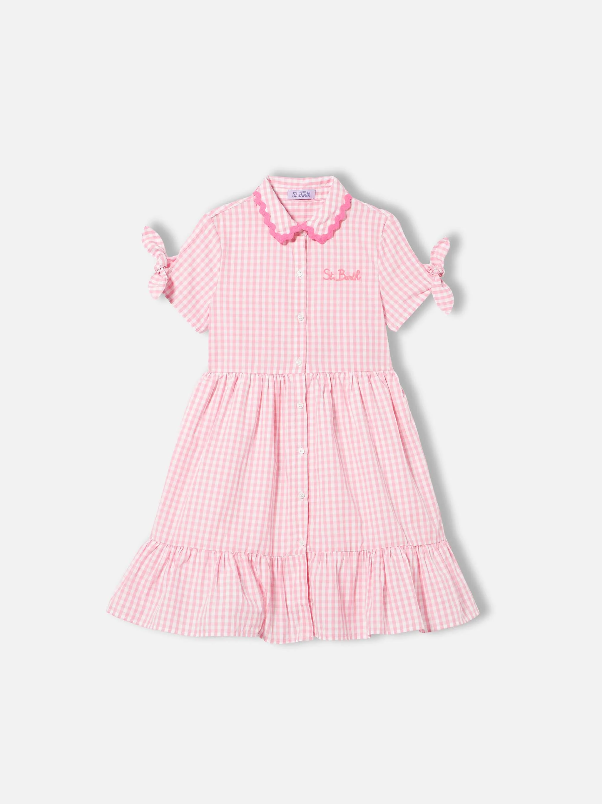 Meisjesjurk met wit en roze ruitjesprint