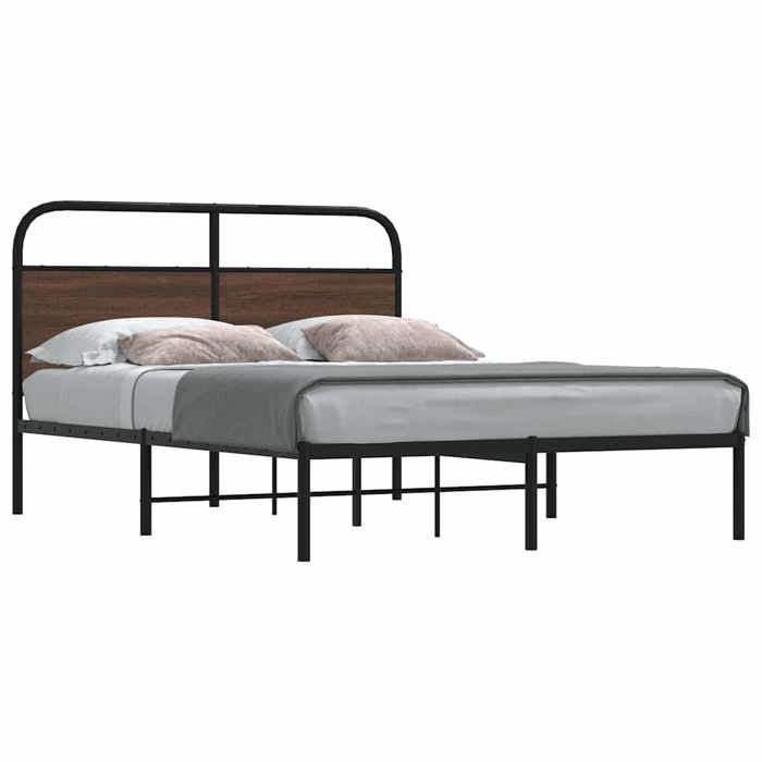 Stalen bedframe - vidaXL - 120x190 cm - Bruin eiken - Hoofdbord - Lattenbodem - 196x125x100 cm