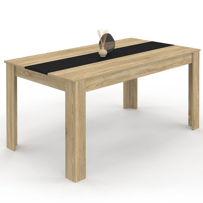 Vaste rechthoekige eettafel - IDMARKET - GEORGIA - Hout en zwart - 8 personen - 160 cm