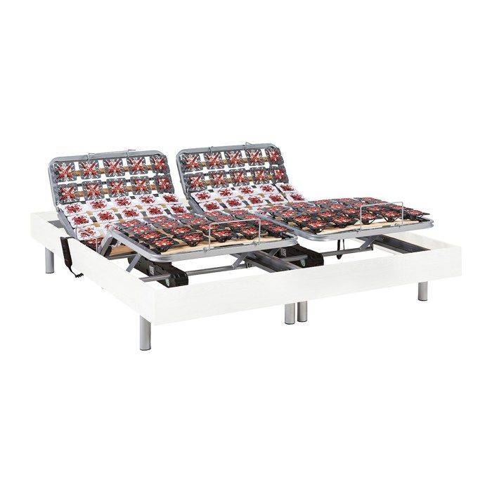 Base de cama eléctrica de relajación con elementos decorativos, 2 x 78 listones - 2 x 90 x 200 cm - Blanco - NAFURI by YSMÉE