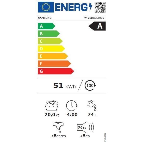 SAMSUNG Ecobubble™ WF20DG8650BV Front-Loading Washing Machine - 20 kg - Digital Inverter - 68.6 cm Wide - 1000 RPM - Energy Class A - Black