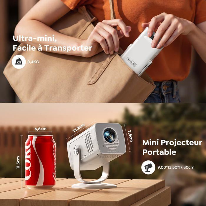 Mini projector 4K portable - SUTEO - Android 13 integrated - TP2 - 1080P & 4K support - Bluetooth 5.4 bidirectional