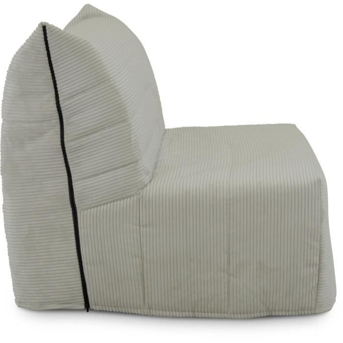 Divano letto a 2 posti BECCI - Velluto a coste beige - Materasso Bultex - Prodotto in Francia