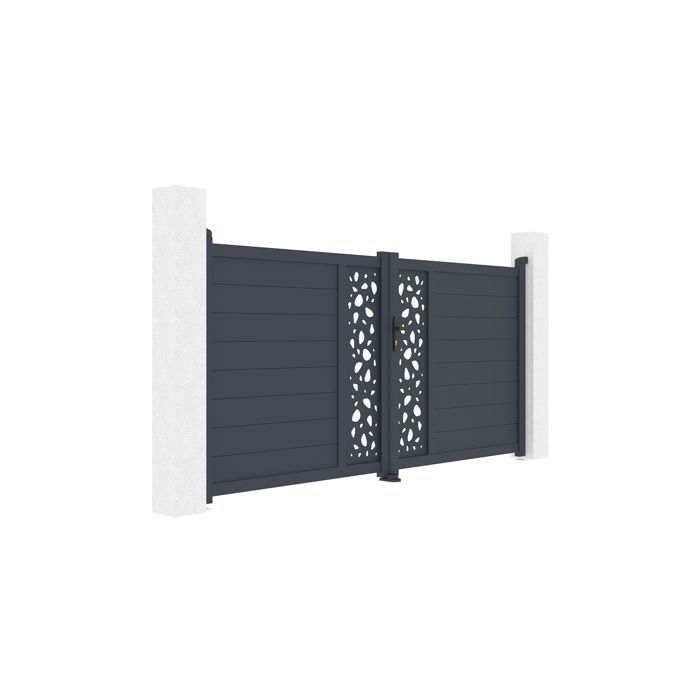 Puerta batiente y kit de motorización - Casanoov - SUNNY - 3 m de altura (145 cm) - Aluminio - Gris antracita / Motorización BUNKER B500