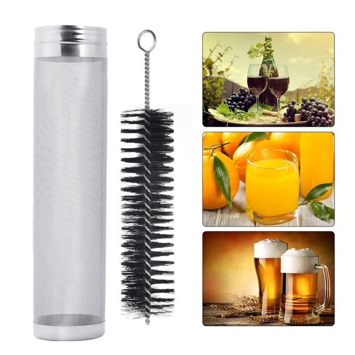 Filtro de malla de acero inoxidable 304 para elaboración de cerveza con cepillo de limpieza; filtros para la elaboración de vino y zumos.