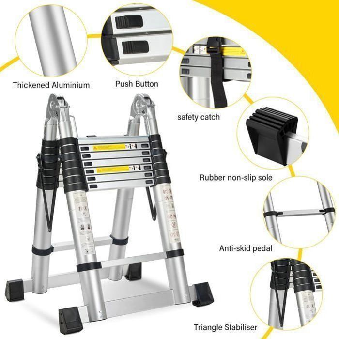 Échelle télescopique 2 en 1 - STANEW - 5 m (2,5+2,5) - Aluminium - 150 kg