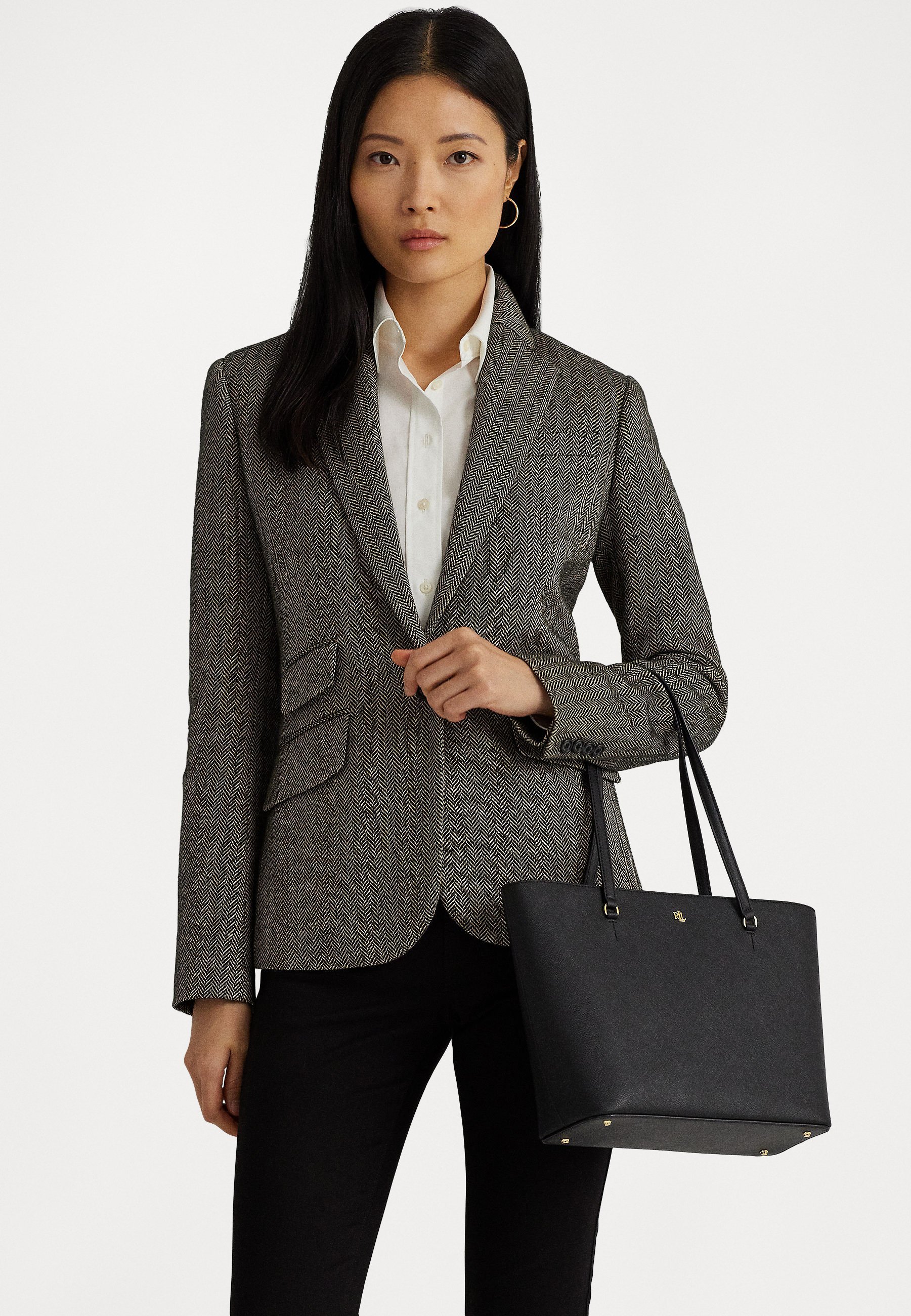 Lauren Ralph Lauren CROSSHATCH LEDER MEDIUM KARLY TOTE - Handtasche - schwarz