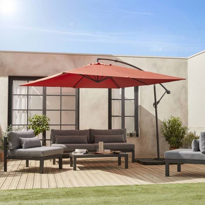 Ombrellone a braccio laterale quadrato 3x3 m - Hardelot 3x3 m - Terracotta - Manovella anti-inversione | Tessuto idrorepellente | Facile da usare