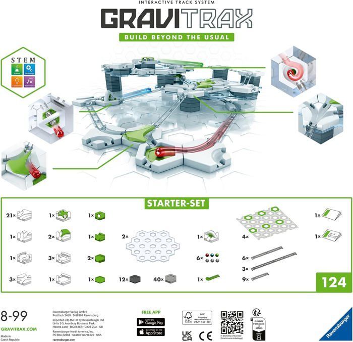 Set de inicio Gravitrax de 122 piezas, pista de canicas, set de construcción creativo, para mayores de 8 años, 22410, Ravensburger