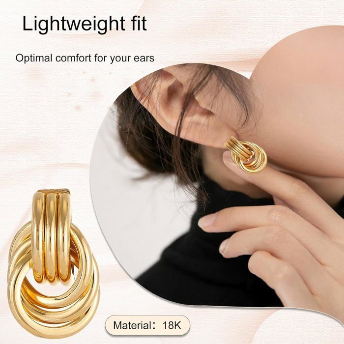 18k gold earrings with gift box, geometric design for women and girls, dangling earrings with large gold bows, jewelry