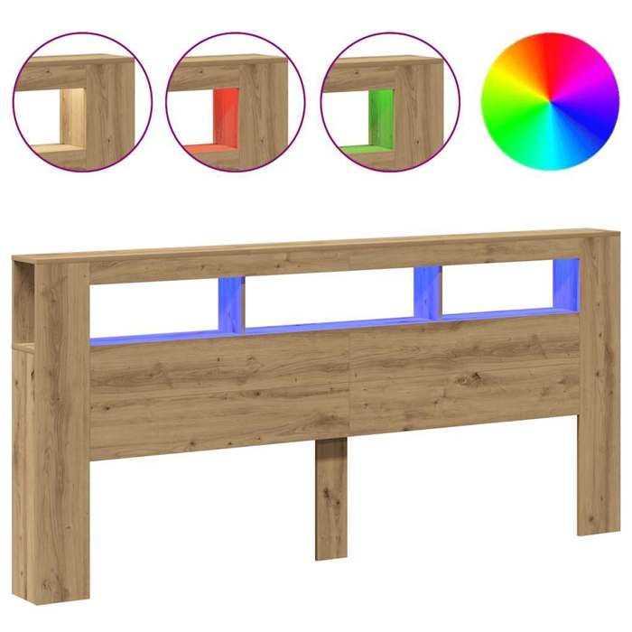 LED Headboard - vidaXL - Handcrafted Oak - 220x18.5x103.5 cm - RGB LED - Engineered Wood - USB Connector