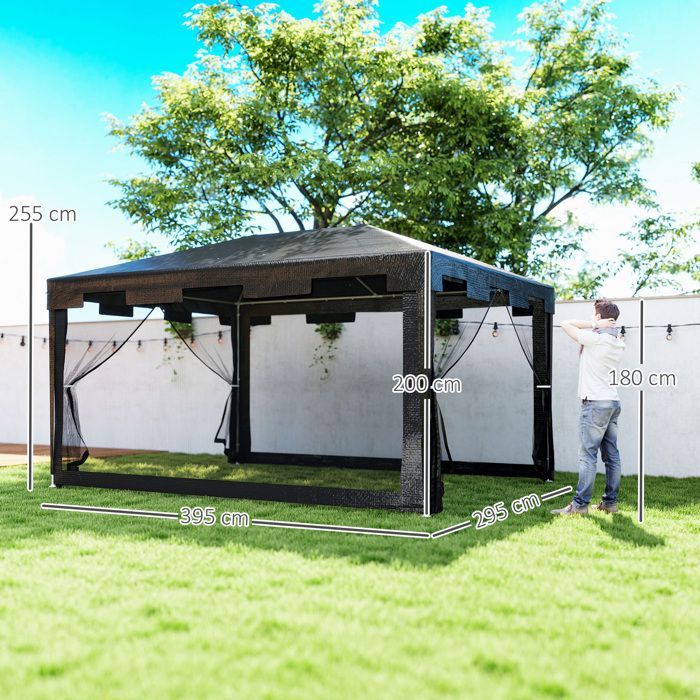 Gazebo da giardino - Outsunny - 3 x 4 m - pannelli laterali in rete e 2 porte - per feste e matrimoni - metallo e PE - grigio scuro