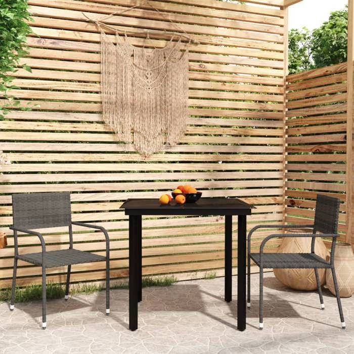 Tuineetset - BURKE - 3-delig - Grijs - Tafel 80x80x74 cm - Stoel 51x60x87 cm - Geweven hars