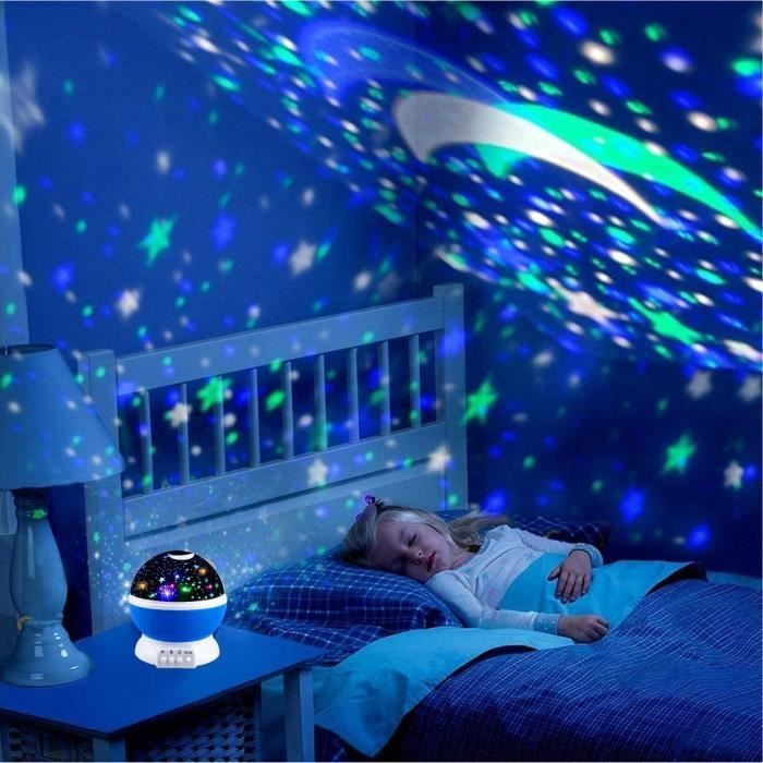 Lámpara de noche infantil con proyección de estrellas y rotación de 360° - Azul