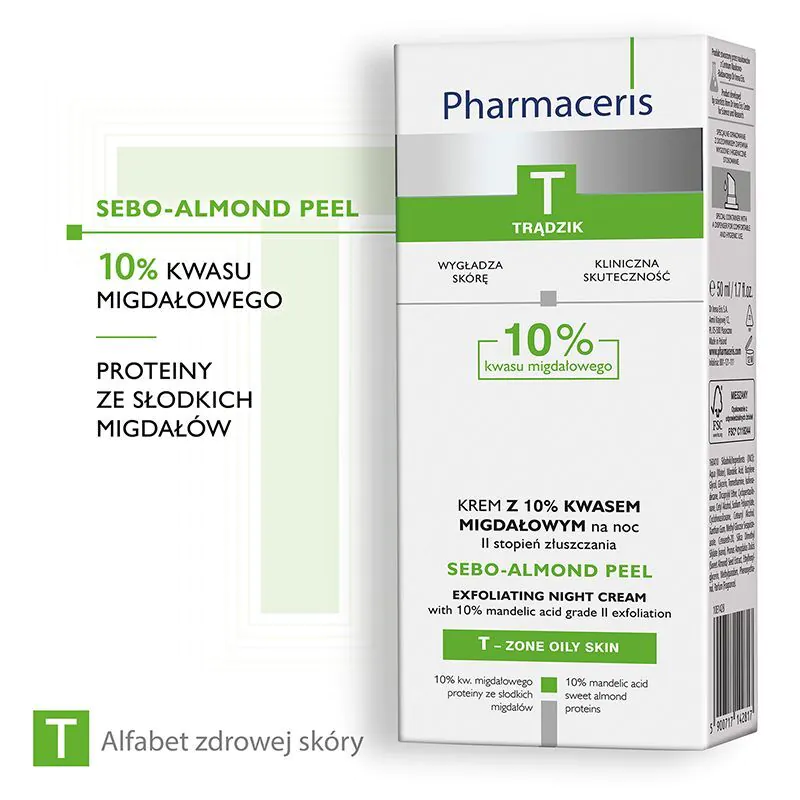 Pharmaceris T Sebo-Almond Peel Krem na noc z 10% kwasem migdałowym