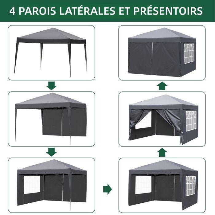 Cenador de jardín, cenador plegable emergente de 3x3 m con 4 paneles laterales - Tienda impermeable, protección solar UV 50+