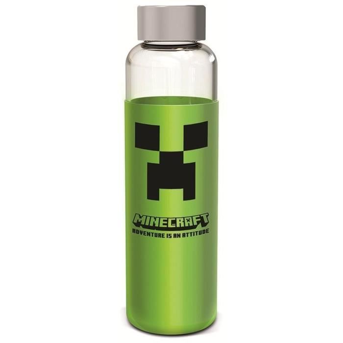 Botella de vidrio STOR Minecraft con funda de silicona reutilizable de 585 ml.