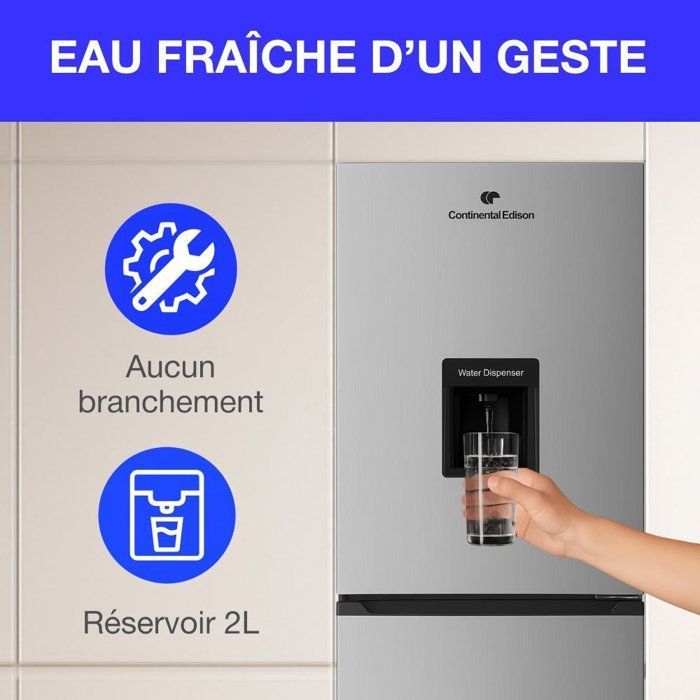 Continental Edison bottom-freezer refrigerator - 251L - Total No Frost - Stainless steel - W 54 cm x H 180 cm