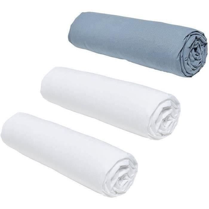 Juego de 3 sábanas bajeras TODAY Essential - 140 x 190 cm - 2 personas - 100% algodón - Chalk/Denim