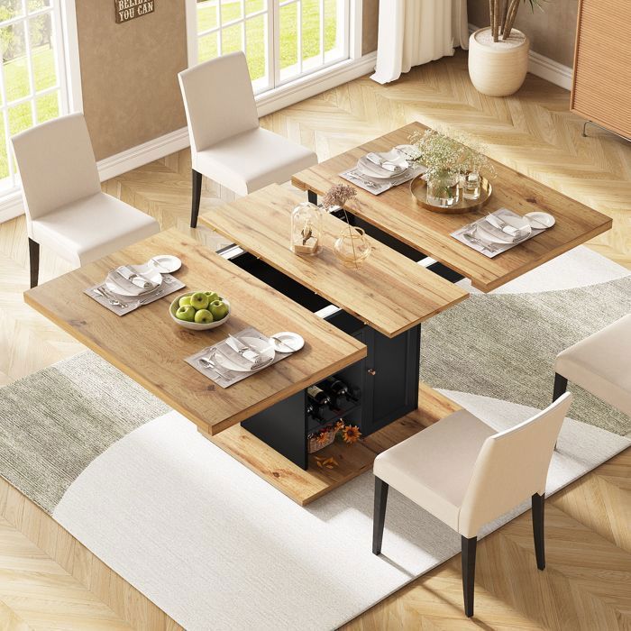 MERAX Table à Manger Extensible 110-140×80 cm -  Table de Cuisine pour 4-6 Personnes - avec Tiroirs et Porte-Bouteilles - Noir