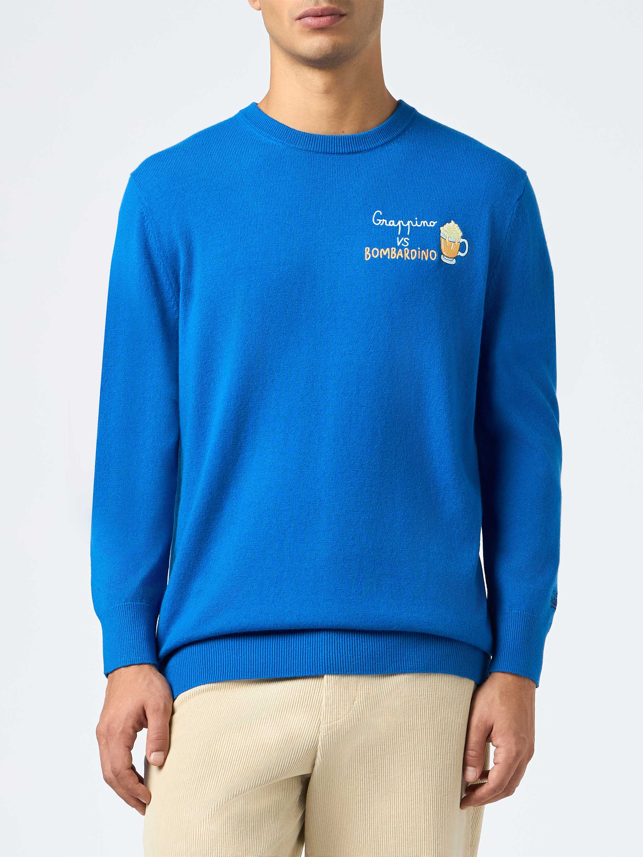 Heron Herren-Skiblauer Pullover mit Grappino vs Bombardino-Stickerei