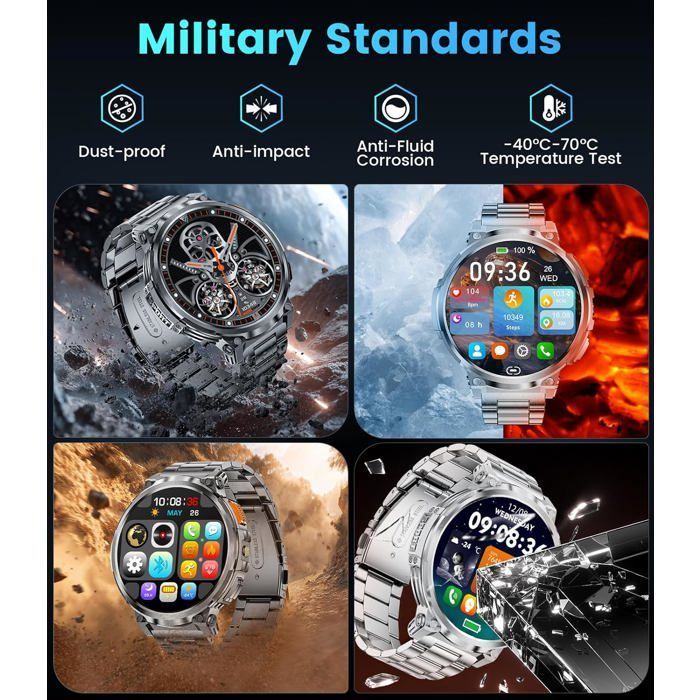 Smartwatch da uomo con chiamate Bluetooth/batteria da 730 mAh, ampio schermo HD da 1,85