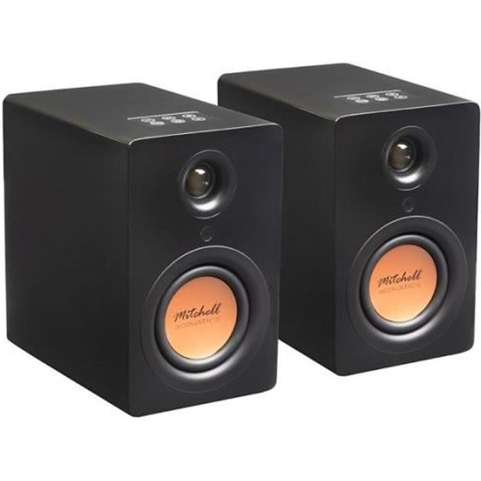 Mitchell Acoustics - uStream One True Wireless Stereo – Par de altavoces estéreo inalámbricos Bluetooth HiFi para estantería. Negro