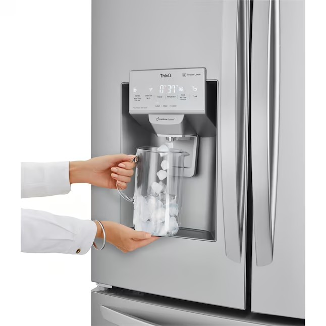 LG Craft Ice Smart WiFi-képes, 7,3 köbméteres, 4 ajtós, intelligens, franciaajtós hűtőszekrény dupla jégkészítővel (ujjlenyomat-védett), ENERGY STAR minősítésű