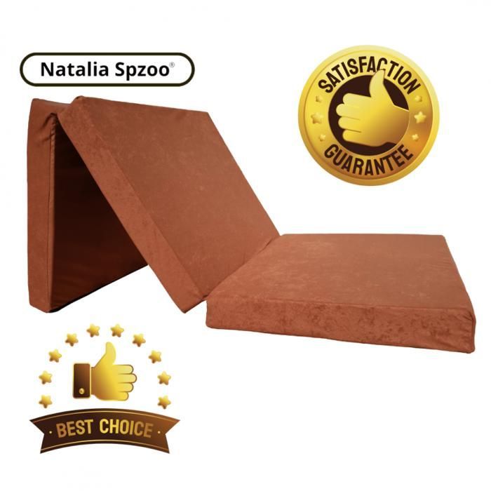 Colchón futón plegable - 195x65x10 cm - Espuma - Funda extraíble - Marrón