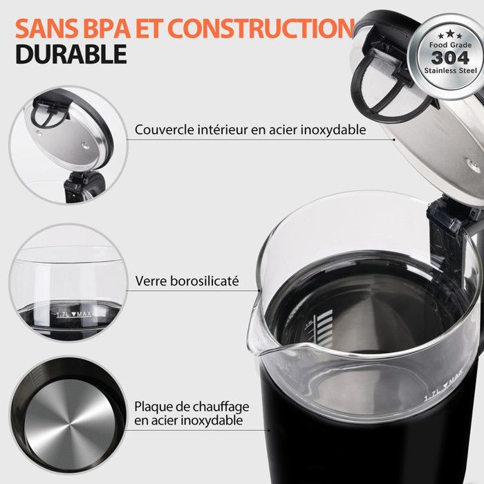 Taylor Swoden 1.7 Litre Glass Electric Kettle with Temperature Selection from 40 to 100 °C, Digital Display