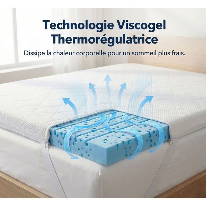 Cubrecolchón de espuma viscoelástica refrescante Viscogel de 200 x 190 cm y 4 cm de grosor, confort equilibrado – Fabricado en España