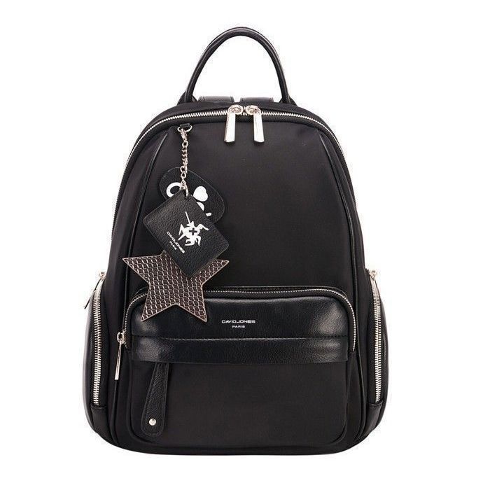 David Jones - Small Women's Fashion City Backpack - Soft Nylon Bag - Mini Satchel - Trendy Designer Fashion Backpack - Black