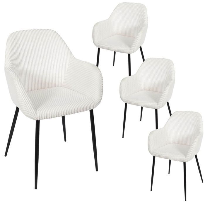 Juego de 4 sillas de comedor de pana color crema - AMORY