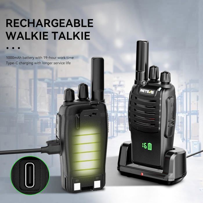 Retevis H777H Professional Walkie Talkie, with Display, Type C Charging and USB Charger, Long Range PMR446, VOX, Alarm (3 Pcs)