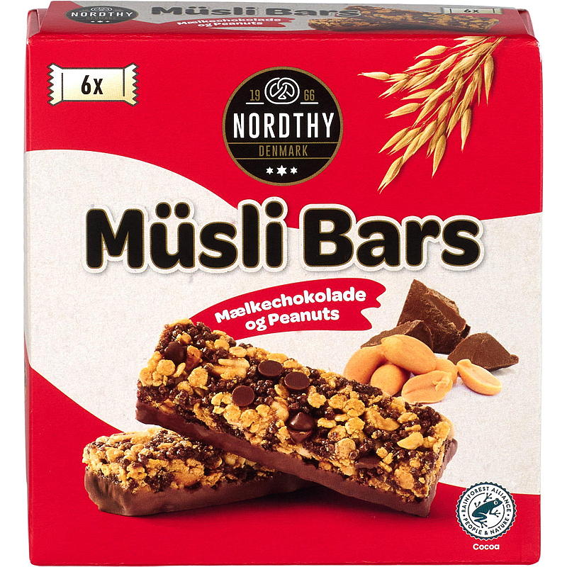 Müslibar 6-pak jordnødder og mælkechokolade