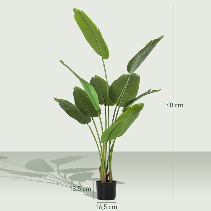 Planta artificial de interior - HOMCOM - 160 cm - maceta de plástico y tierra flocada - verde