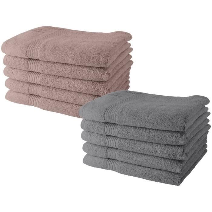Set di 10 asciugamani da bagno TODAY, 50x90 cm, 100% cotone - 5 rose del deserto + 5 acciaio