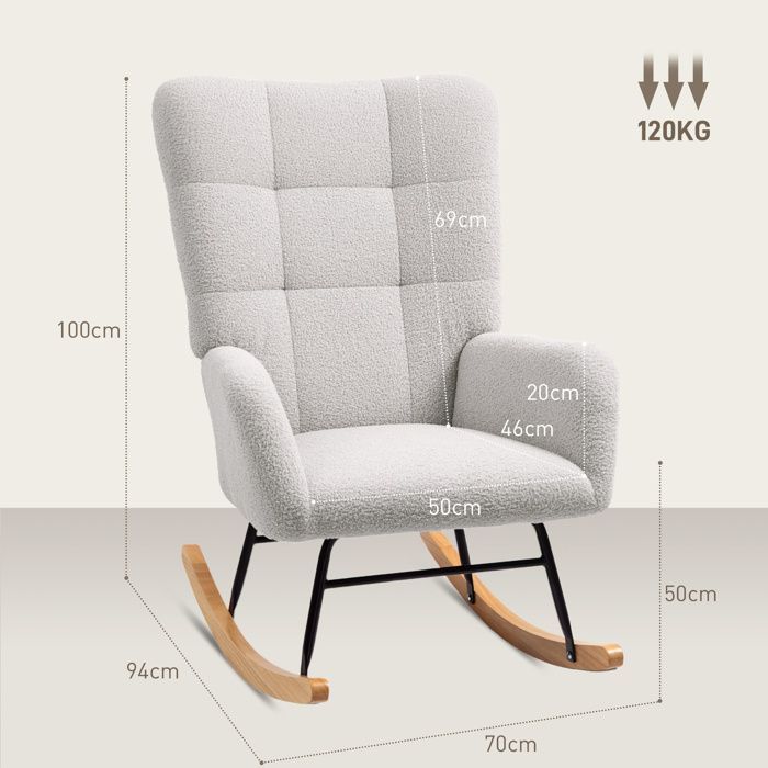 Homcom rocking chair, rocking chair with armrests, Teddy Velvet look, relaxing chair with wooden slide.