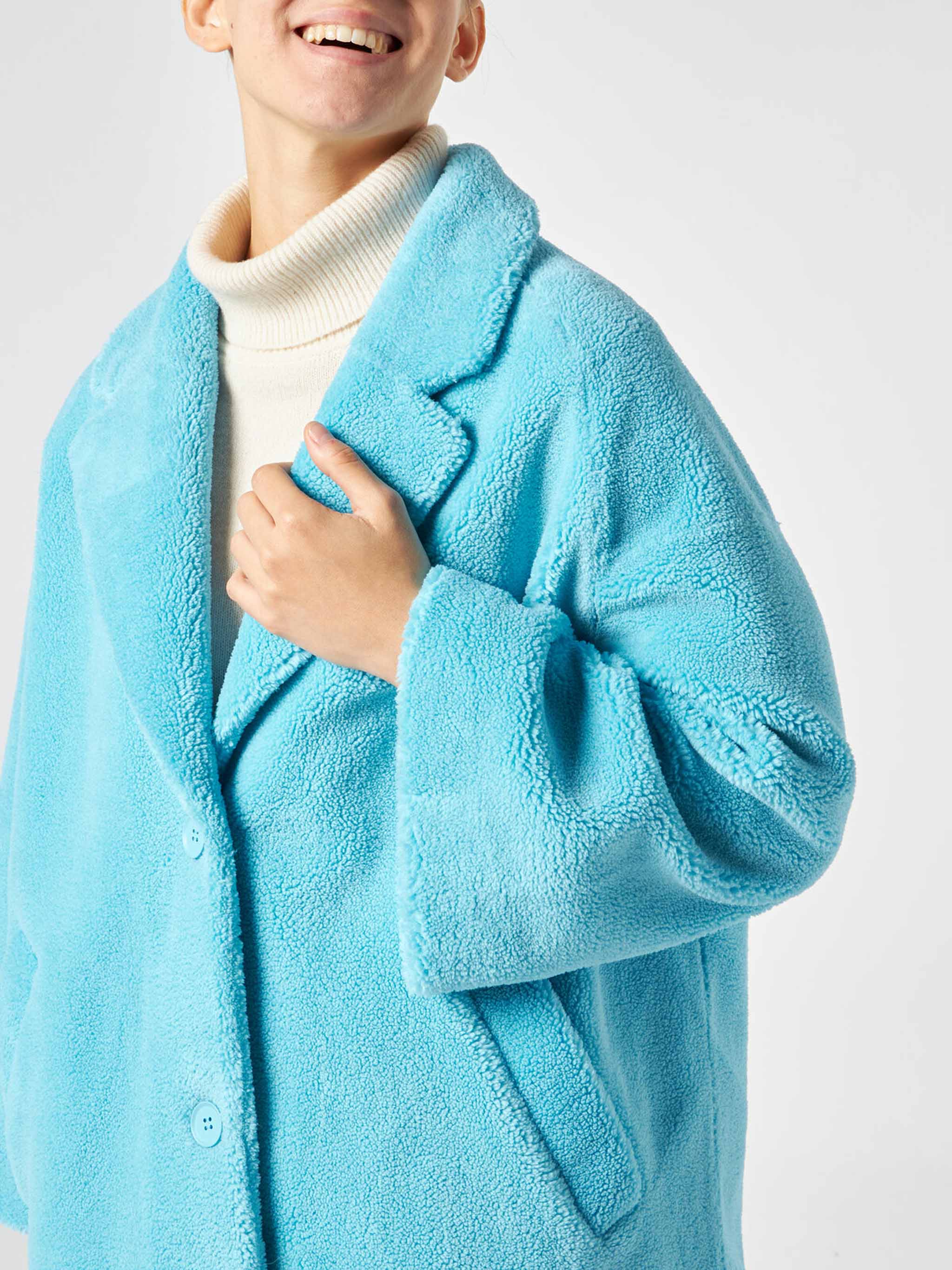 Manteau teddy turquoise pour femme