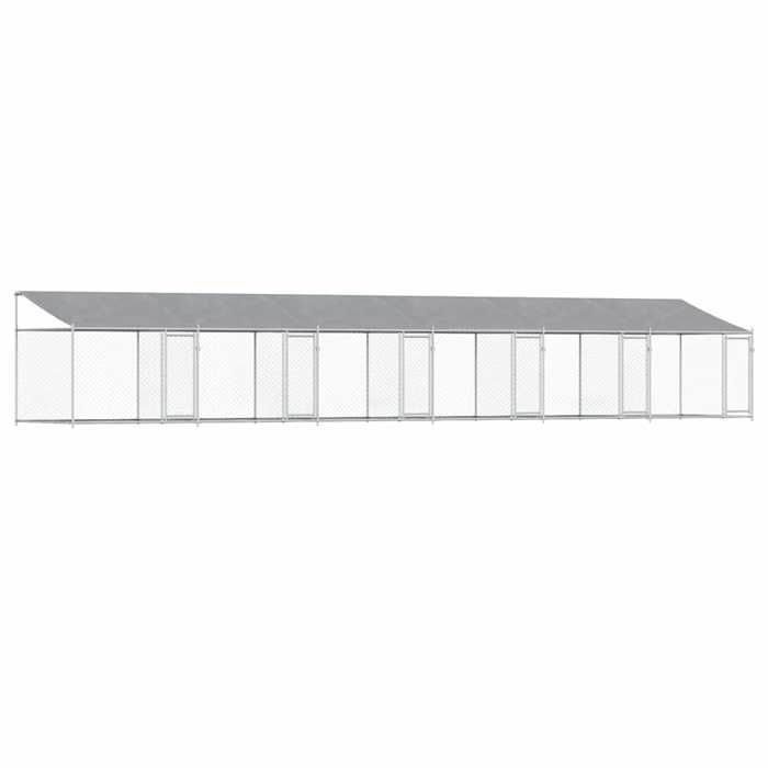 vidaXL Cage pour Chien avec Toit Portes, Chenil pour Chien, Maison pour Chien, Niche de Jardin Terrasse, Gris 12x2x2 m Acier 3209567