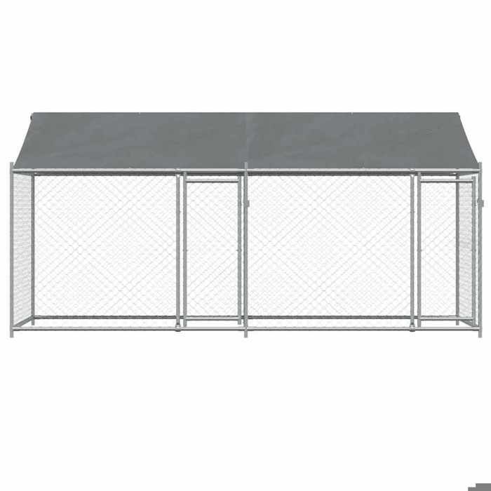 vidaXL Cage pour Chien avec Toit et Portes, Chenil pour Chien, Maison pour Chien, Niche de Jardin Terrasse, Gris 4x2x2m 3209563