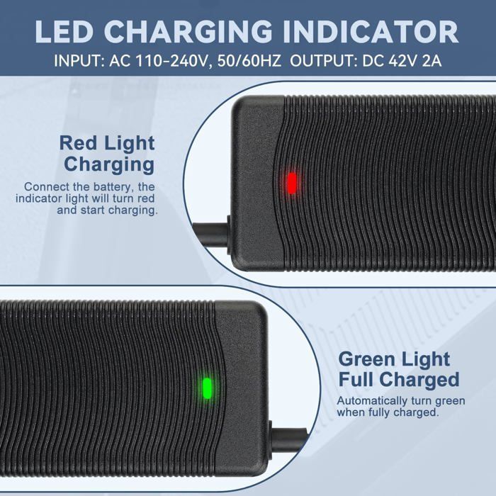 Cargador para patinete eléctrico, cargador universal de 42 V 2 A para hoverboard, compatible con baterías de litio de 36 V y con 6 conectores.