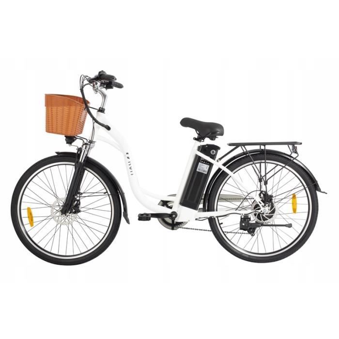 Bicicleta elétrica - DYU - C6 - 26 polegadas - Motor de 350W - Bateria de 36V 12,5Ah - Autonomia de 70 km - Branca