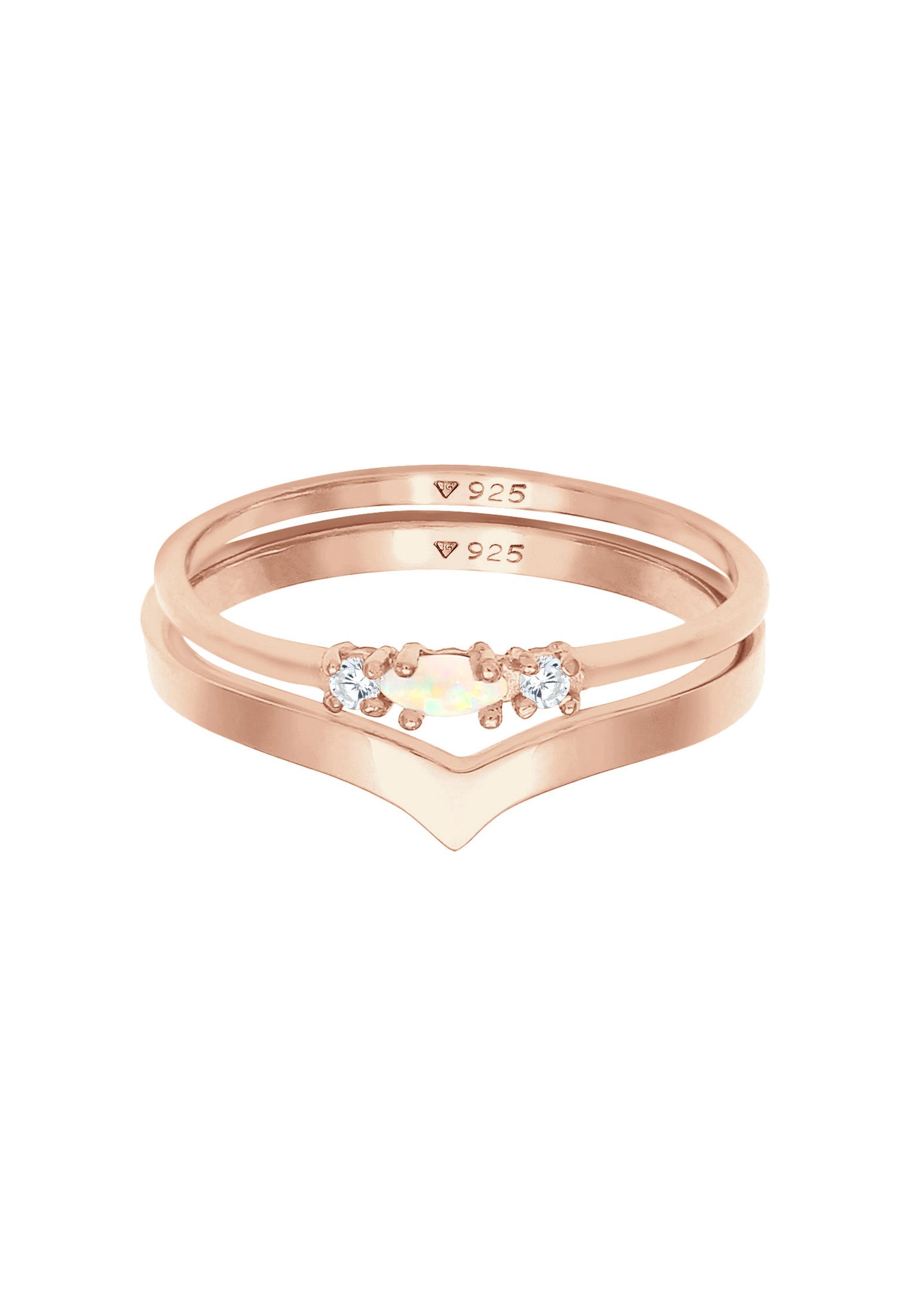Elli Femmes Ensemble Marquise Forme de V Basique avec Opale Synthétique et Cristaux de Zirconium en Argent Sterling 925