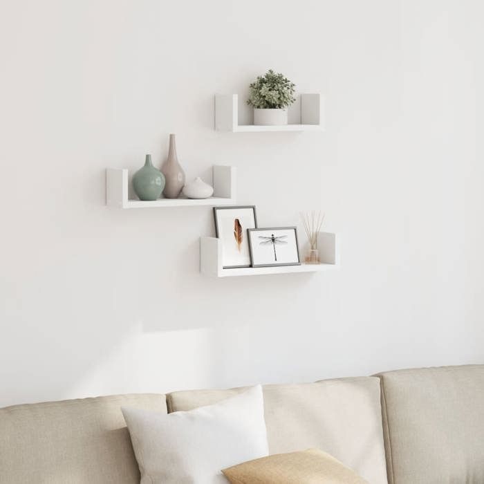 vidaXL Étagères murales 3 pcs blanc bois d'ingénierie, étagère flottante, étagère d'exposition murale, étagère pour CD, 853308