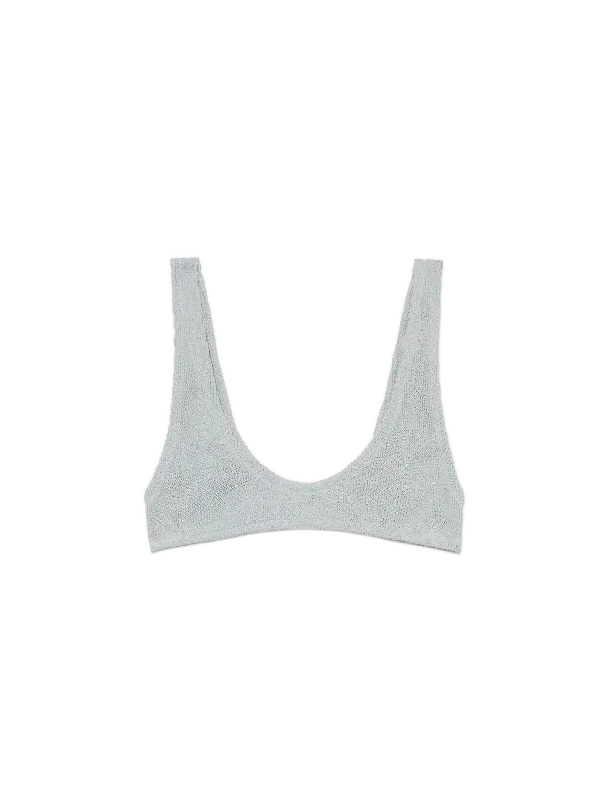 Bralette diminuto de Pamy en tejido arrugado de lúrex plateado.