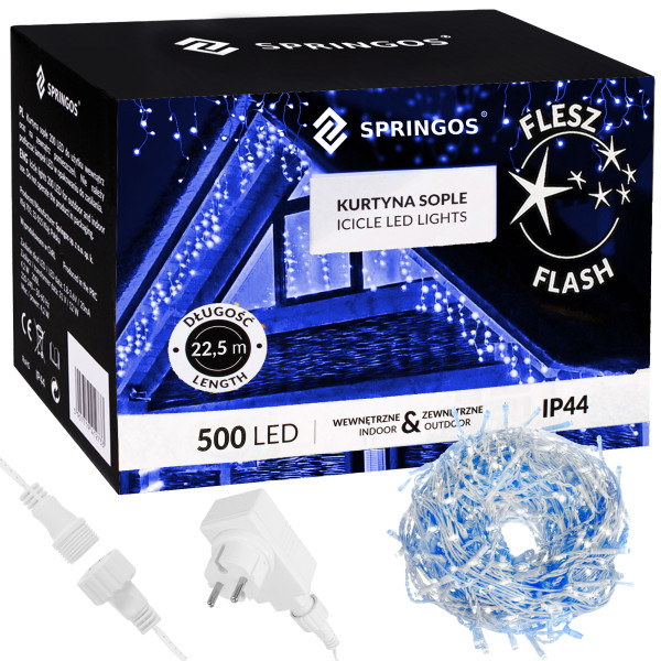 Kurtyna świetlna 500 led girlanda lampki zew sople niebieski