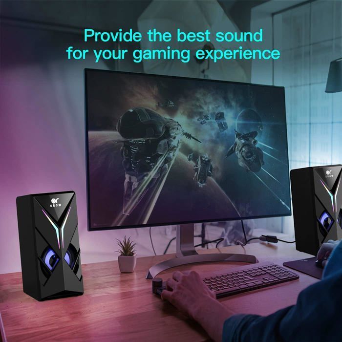 Orow Haut Parleur Pc,10W Rgb Enceinte Pc, 2.0 Gaming Haut-Parleurs D'Ordinateur Avec Led Lumière, Pour Smartphone/Tablette/Laptop(
